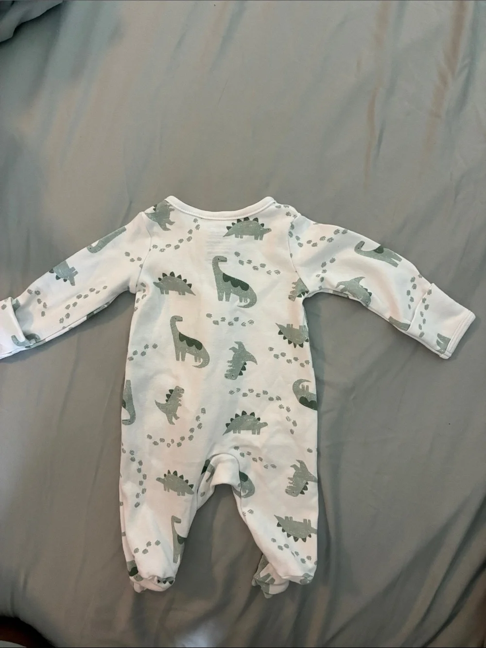 Carter's White Footed One-Piece with Green Dinosaur Print